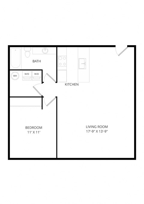Floor plan for 1 bed, 1 bath, 810 sqft